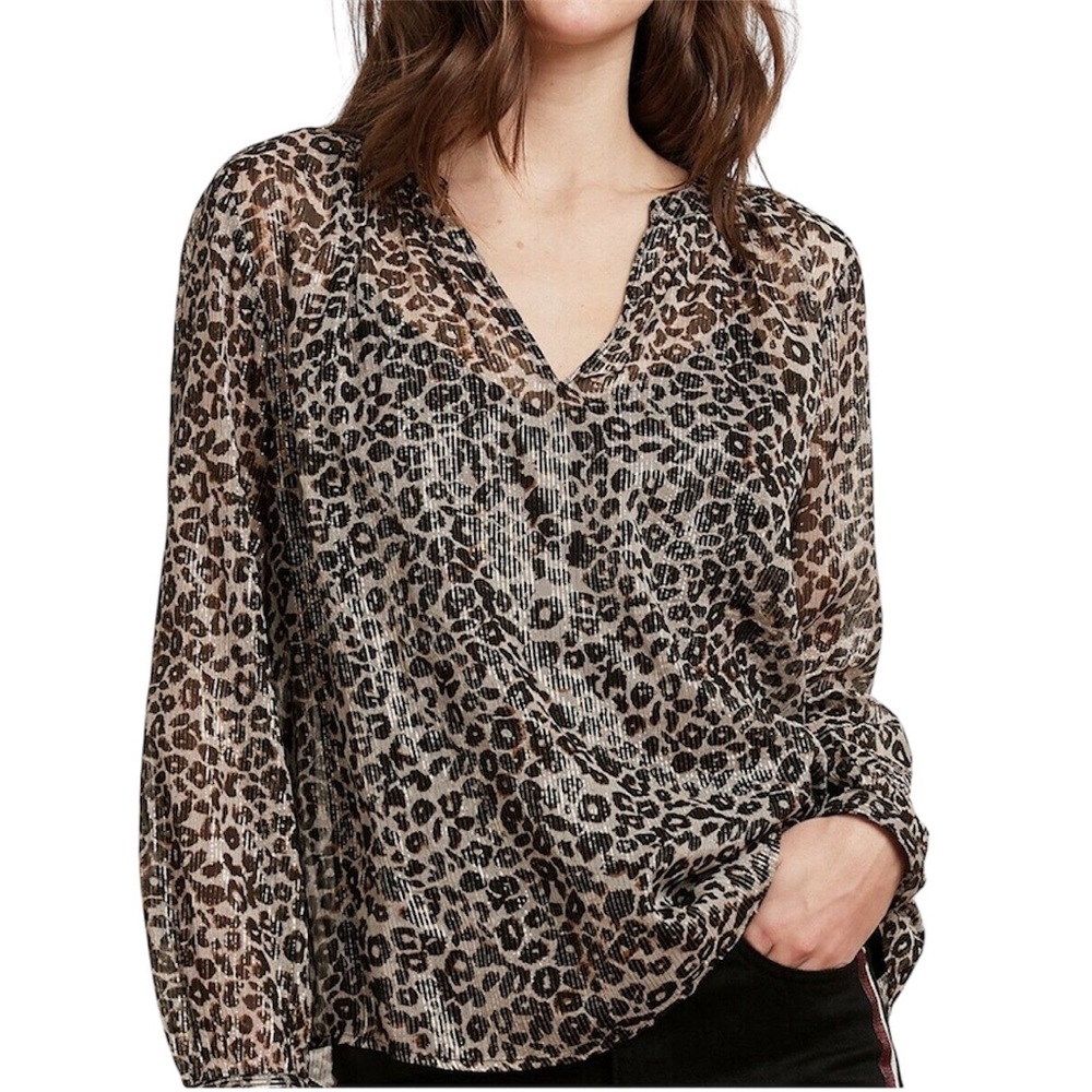 VELVET BY GRAHAM & SPENCER ANTHROPOLOGIE PEYTON LEOPARD BLOUSE TOP NWT XS - Picture 1 of 11